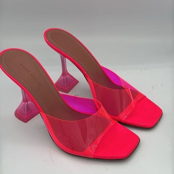 Amina Muaddi Lupita Glass Slide Sandals PVC Pink Size 39/ US 9 - Picture 2 of 12